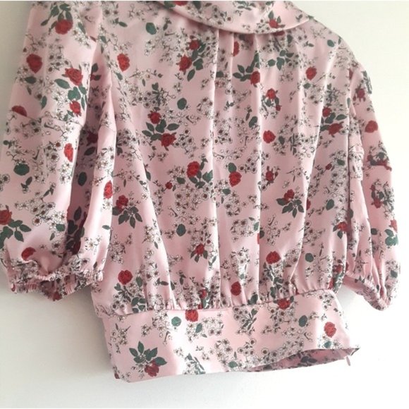 Zara Pink Rose Crop Puff Sleeve Blouse S Bloggers Favorite - Picture 3 of 5